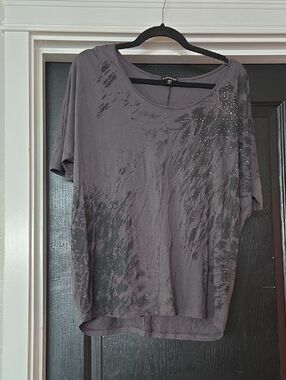 Express Gray And Black Leopard Print Rhinestone Dolman Sleeve Top Size Medium